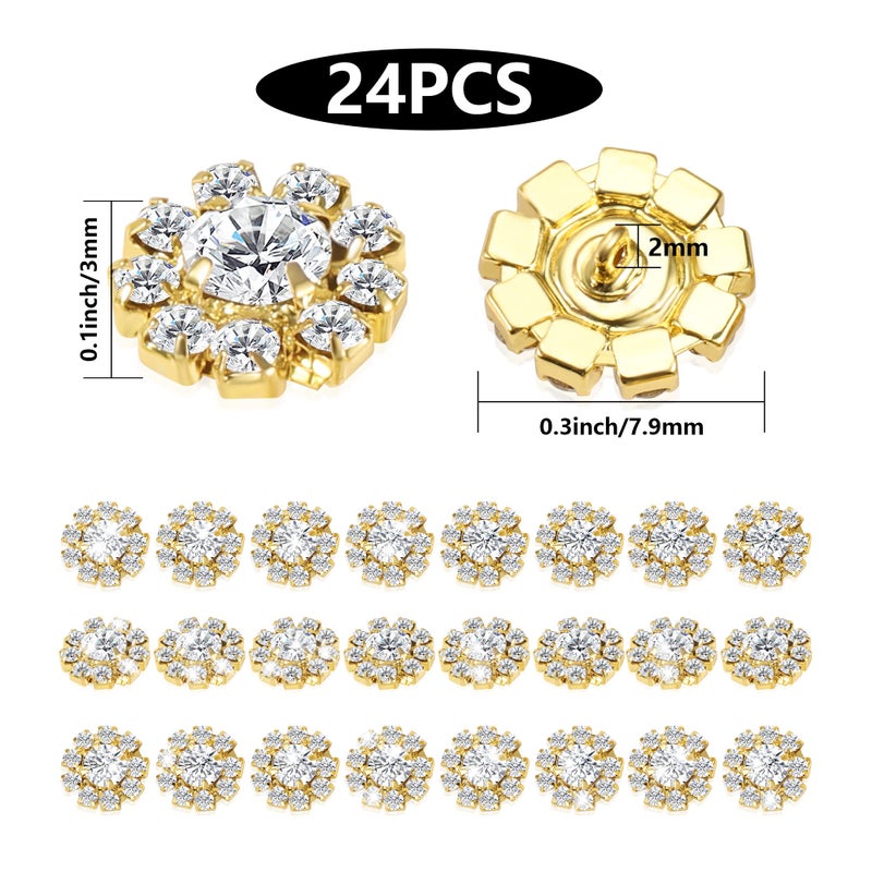 ALEXCRAFT Wholesale 24PCS 16MM Gold Plated Metal Clear Rhinestone Glass Buttons Supplies Bulk for Craft (Shank) - Image 3